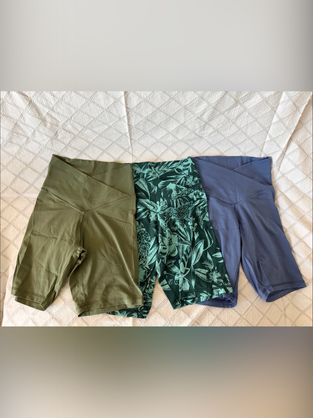 aerie Women's Bike Shorts Trio - Olive, Green Tropical Print, Blue